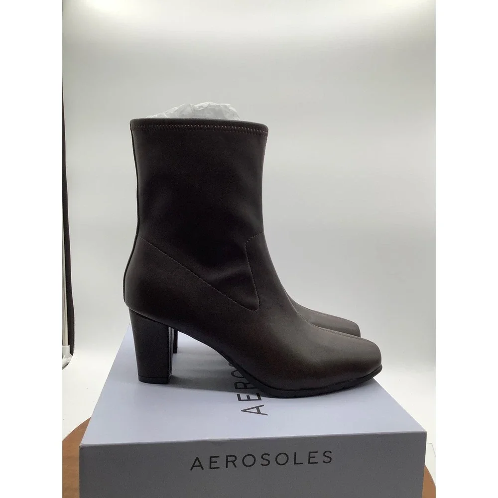 Aerosoles‎ Cinnamon Brown Square Toe Block Heel Ankle Boots A0779 Mens 11M
